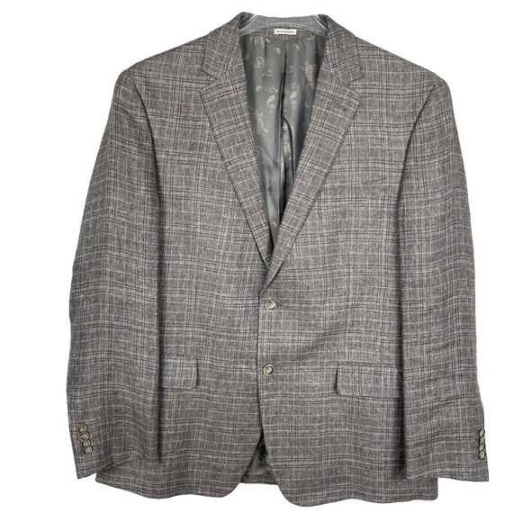 Joseph Abboud Linen Blazer Sport Coat Mens 44R Cocoa Plaid Beach Resort Business - Picture 1 of 15